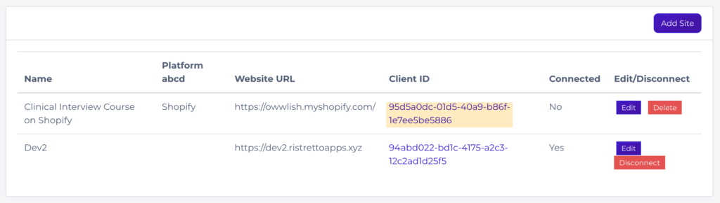 Selecting Owwlish Shopify integration client ID