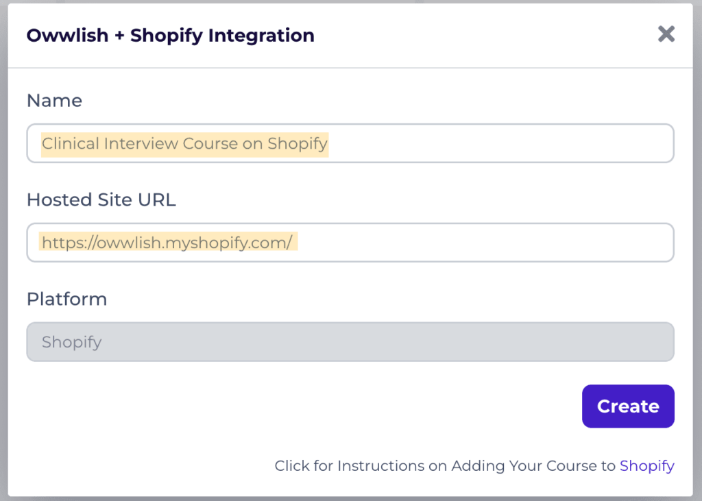 owwlish shopify integration settings create online courses in shopify