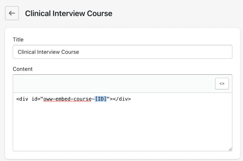 course code to embed owwlish course