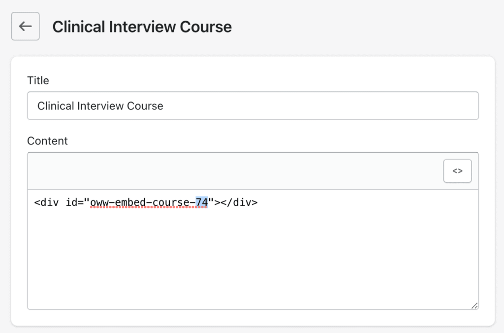 actual course code to embed owwlish course