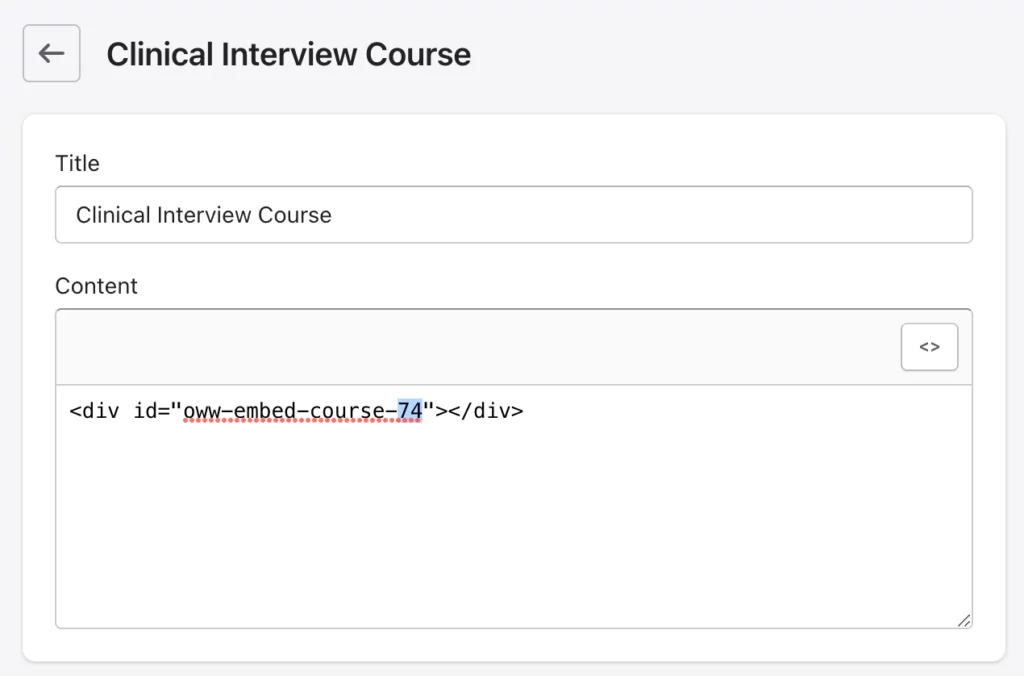 actual course code to embed owwlish course