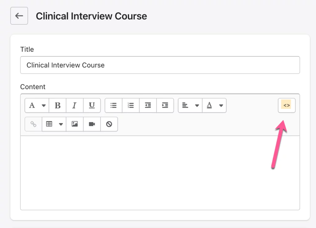 Shopify page create with option to embed course code