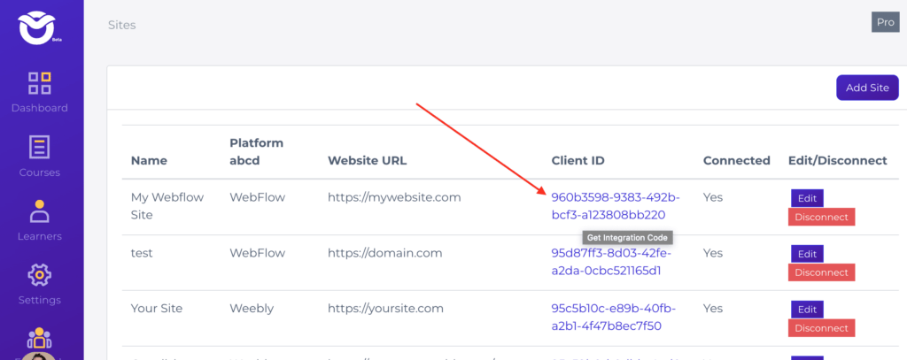 Selecting Owwlish Webflow integration client ID