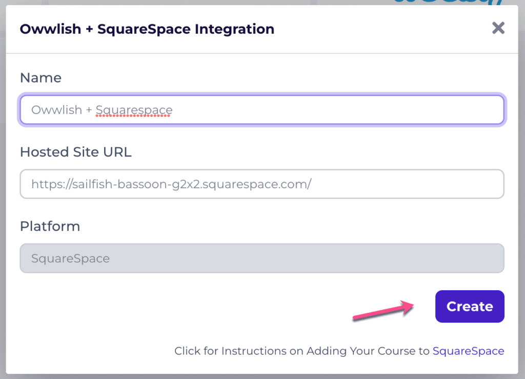 Creating Owwlish Integration with Squarespace