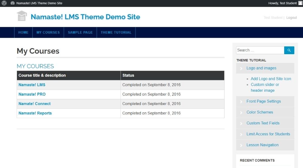 Namaste! LMS demo site My Courses - Free  LMS Plug-ins for WordPress