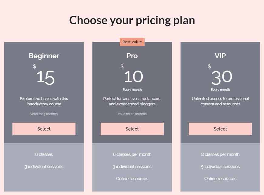 Sell online courses on Wix - price plan